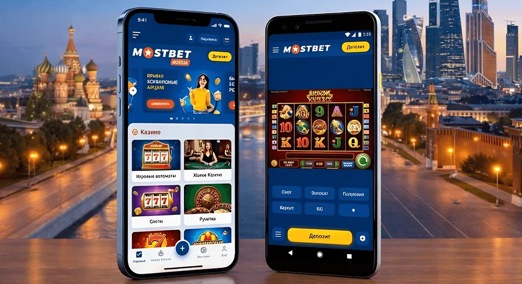 Мобильное приложение Mostbet Россия на экранах смартфонов Android и iPhone
